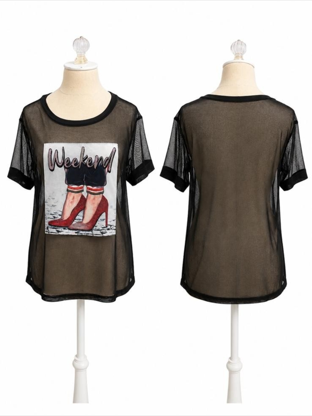 Black Sheer Weekend Graphic Tee - Women Tops